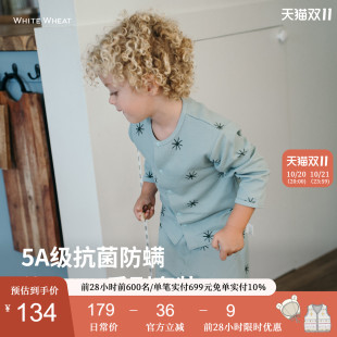 宝宝华夫格纯棉抗菌男女童家居服 套装 whitewheat儿童2025秋季 新款