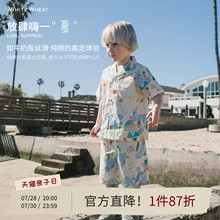 whitewheat2025夏季新款套装儿童休闲宽松纯棉男女童印花短裤T恤