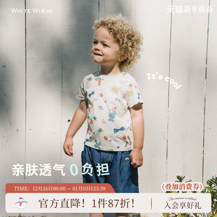whitewheat儿童2025夏季 男女童休闲上衣圆领宝宝印花纯棉T恤 短袖