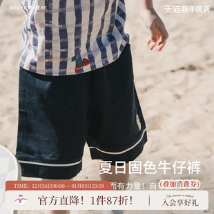 新款 牛仔裤 男女童纯棉休闲裤 宝宝短裤 薄款 whitewheat儿童2025夏季