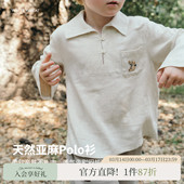 男童卫衣女宝亚麻休闲polo衫 上衣长袖 新款 whitewheat儿童26春秋季
