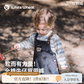 高弹肩带 子男女童纯棉牛仔背带裤 儿童26春季 裤 新款 whitewheat