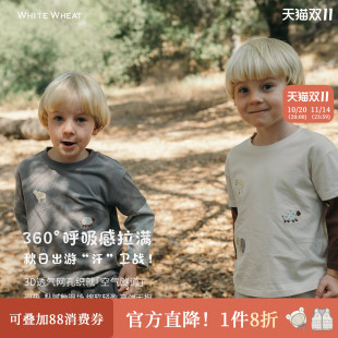 纯棉百搭男孩T恤 上衣假两件女童长袖 whitewheat儿童2025秋季 新款