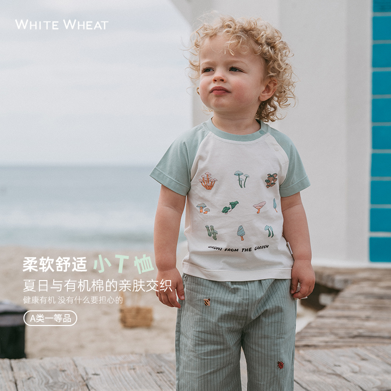 whitewheat儿童2024夏季新款纯棉短袖t恤男女童外出洋