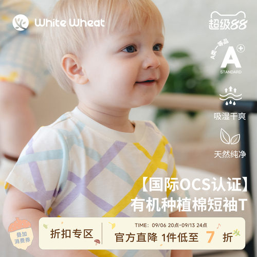 whitewheat彩色格子樱桃短袖T恤