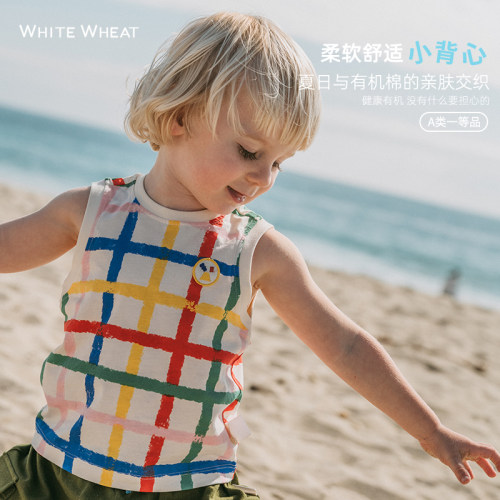 whitewheat夏季纯棉涂鸦无袖背心