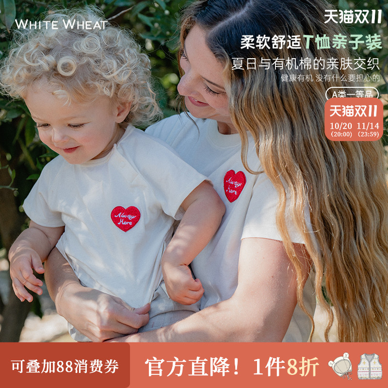 whitewheat儿童2025夏季新款纯棉母子印花短袖t恤宝宝亲子装母女