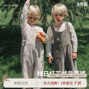 宝宝休闲背带裤 whitewheat儿童2025秋季 子男女童灯芯绒长裤 裤 新款