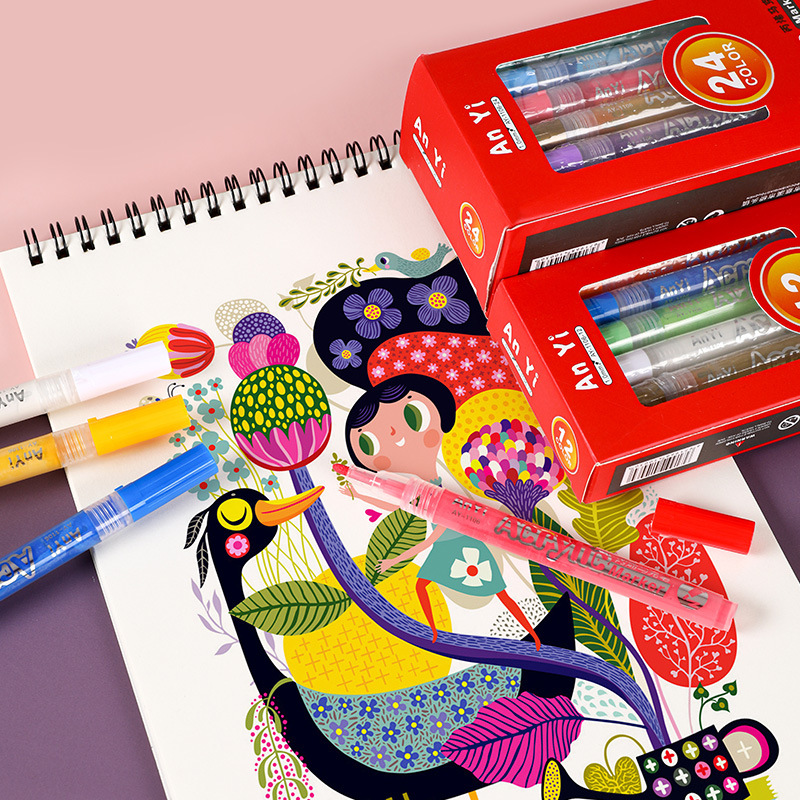 儿童丙烯水彩笔丙烯马克笔学生美术画笔小红书推荐24色水性马克笔