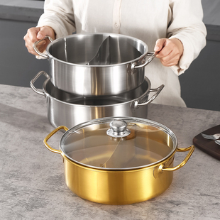 不锈钢商用鸳鸯锅电磁炉专用涮火锅韩式部队地摊火锅加厚清汤锅具