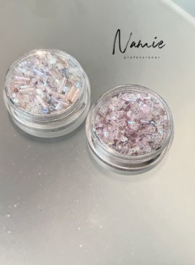 Namie 原创超仙粉紫色云锦粉细粉亮片混合素材 进口细棍美甲饰品