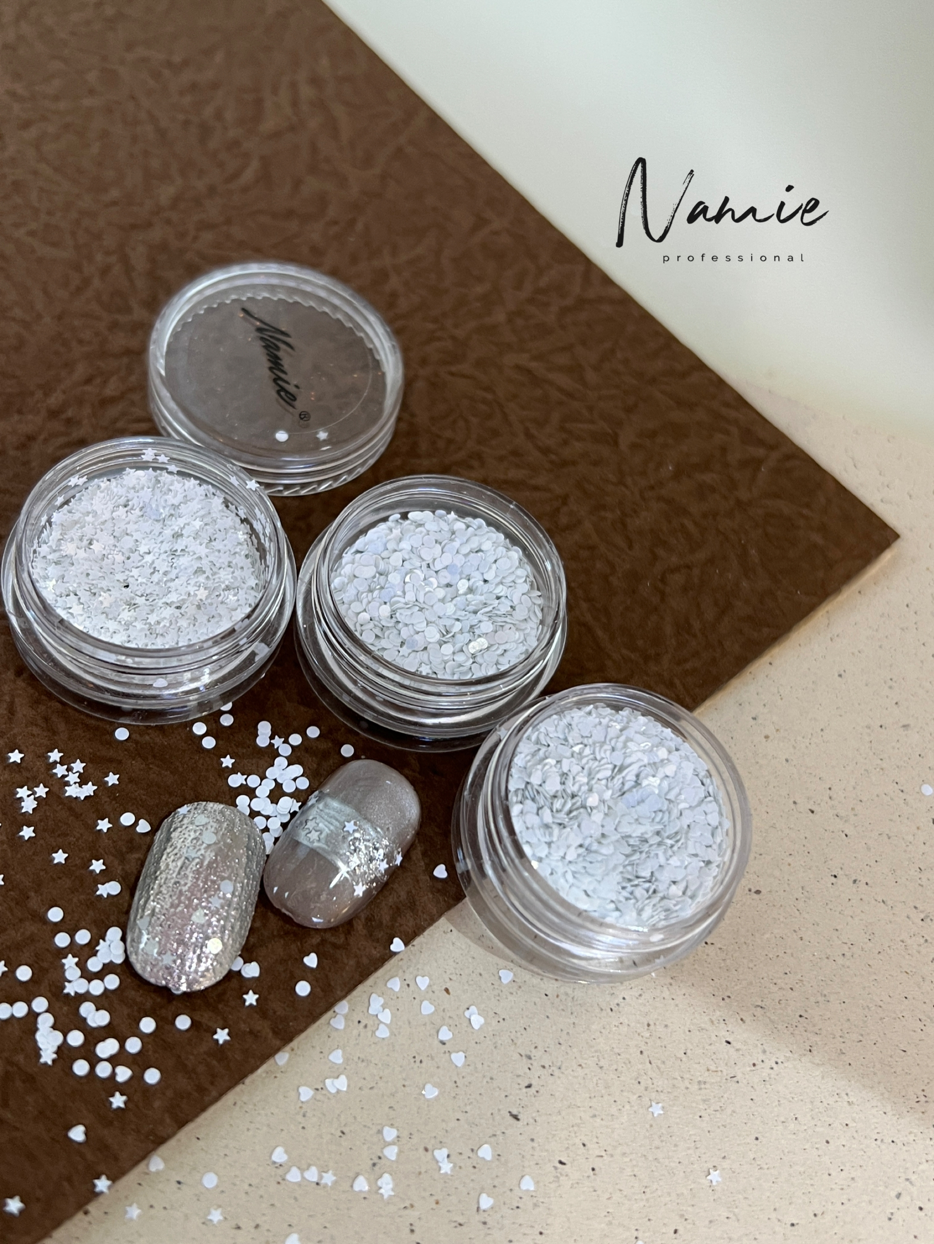 Namie严选迷你1mm白色偏光金色爱心星星圆点美甲亮片饰品指甲装饰