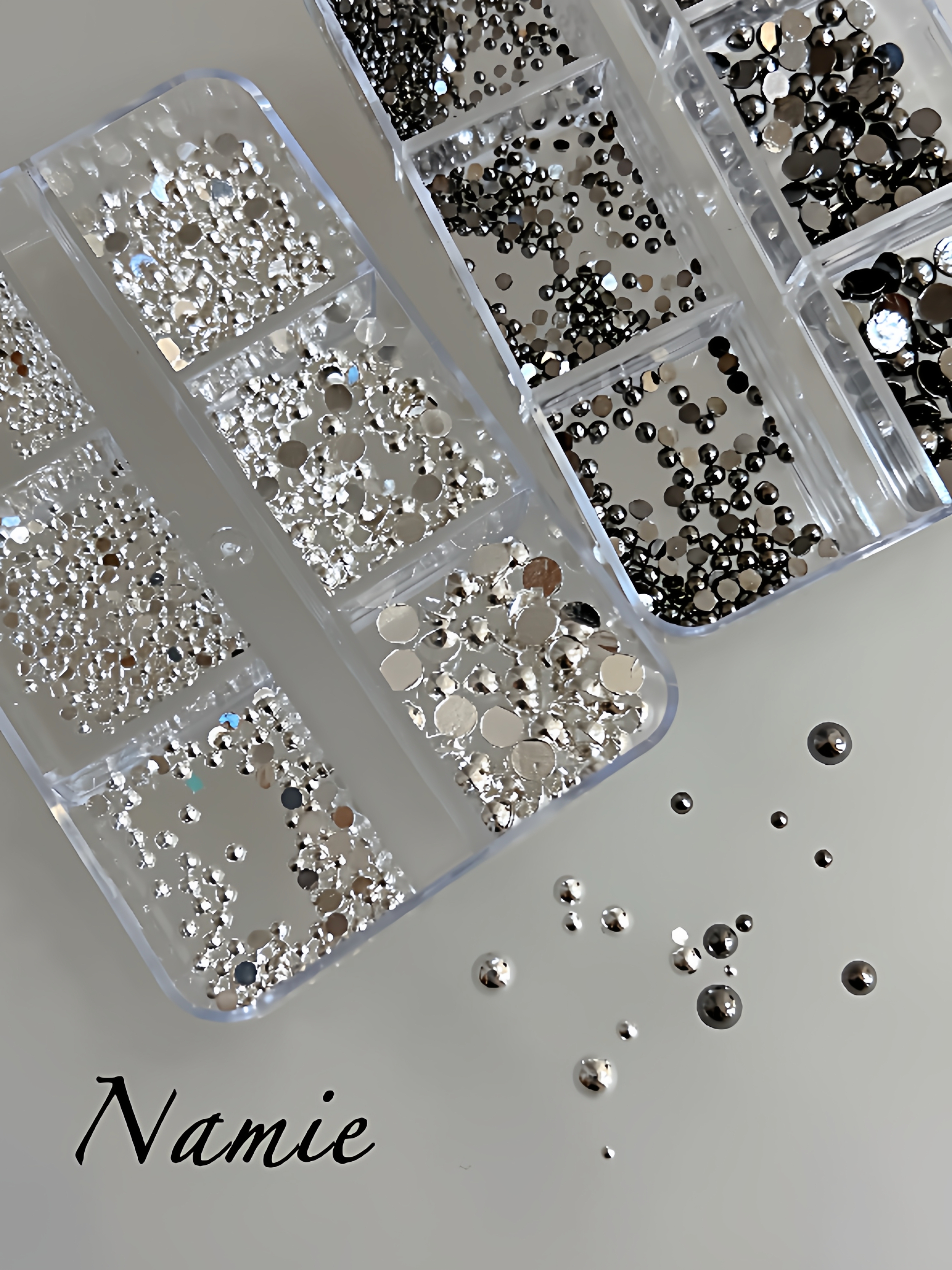 Namie严选高品平底圆形钢珠银色白金色枪黑色大容量套装美甲饰品