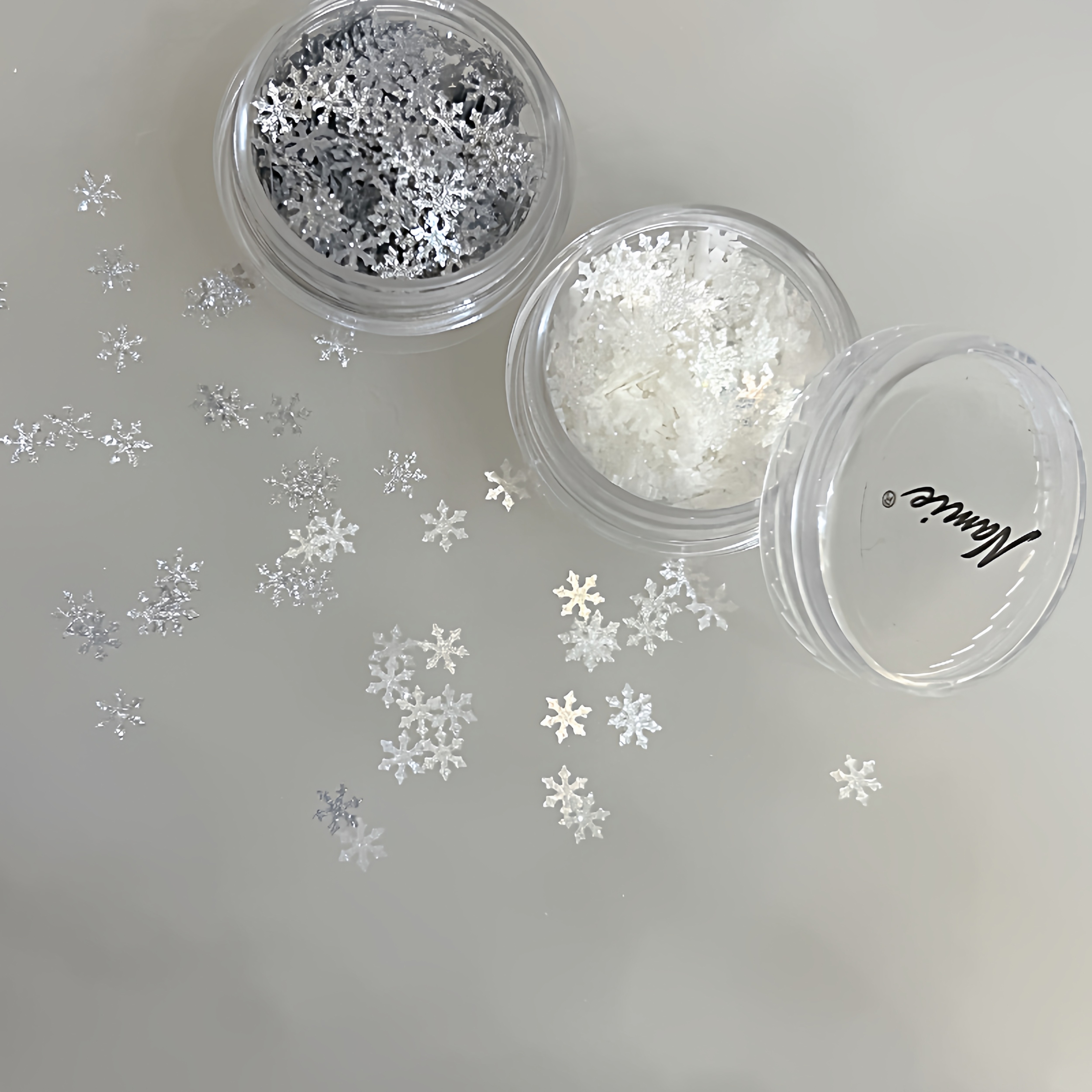 Namie圣诞氛围感雪花银色细闪亮片美甲饰品雪花装饰品指甲装饰