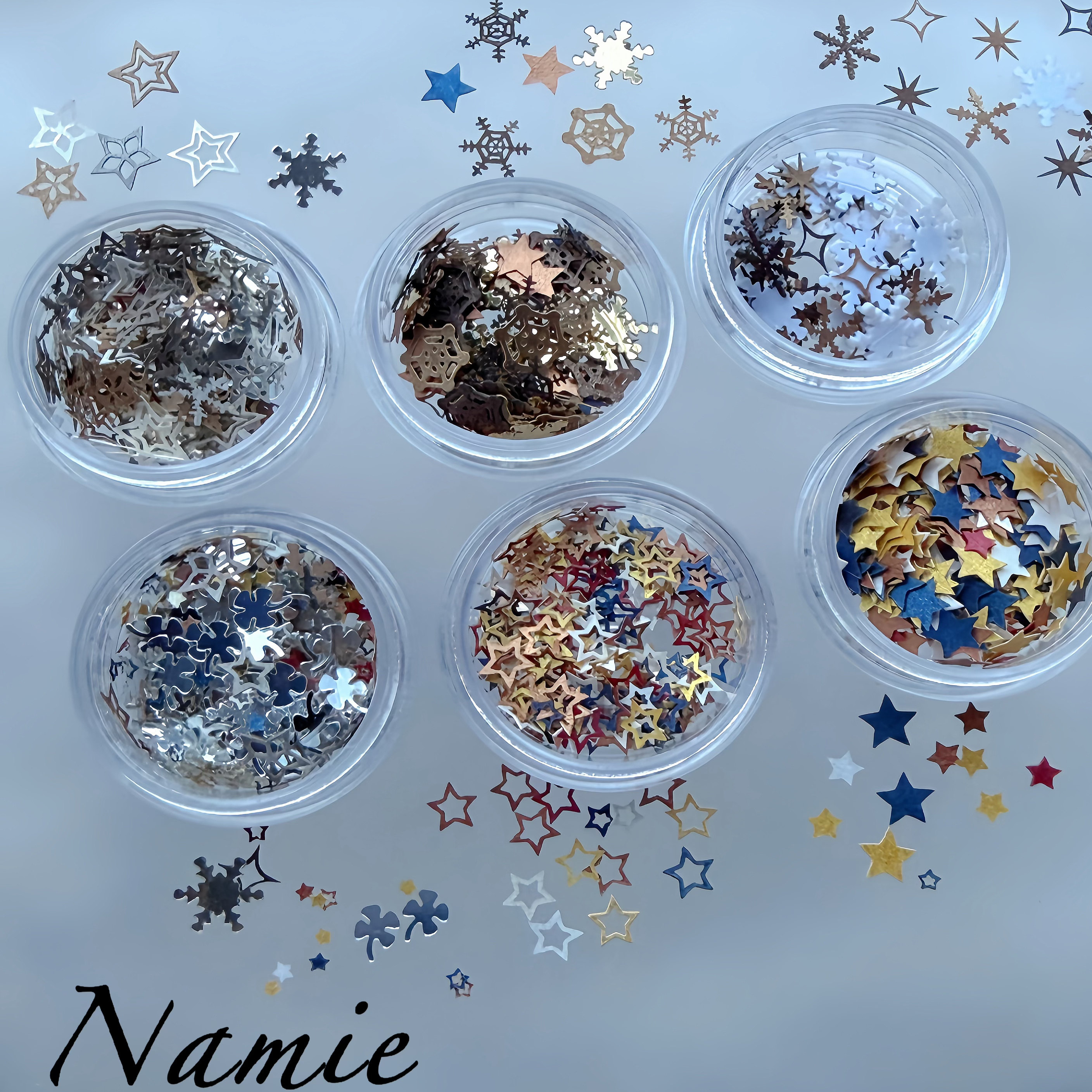 Namie严选ins风超薄彩色五角星雪花圣诞元素套装美甲饰品指甲装饰