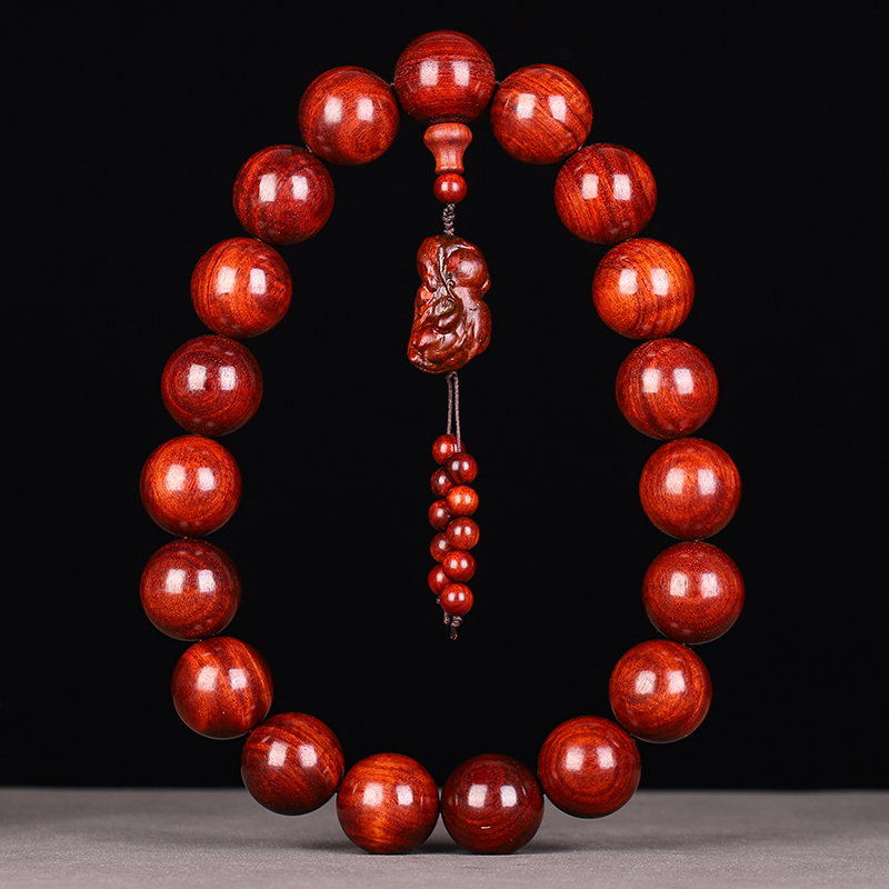 小叶紫檀血檀大罗汉珠佛珠18颗手持念珠老料沉水文玩汽车饰品挂件