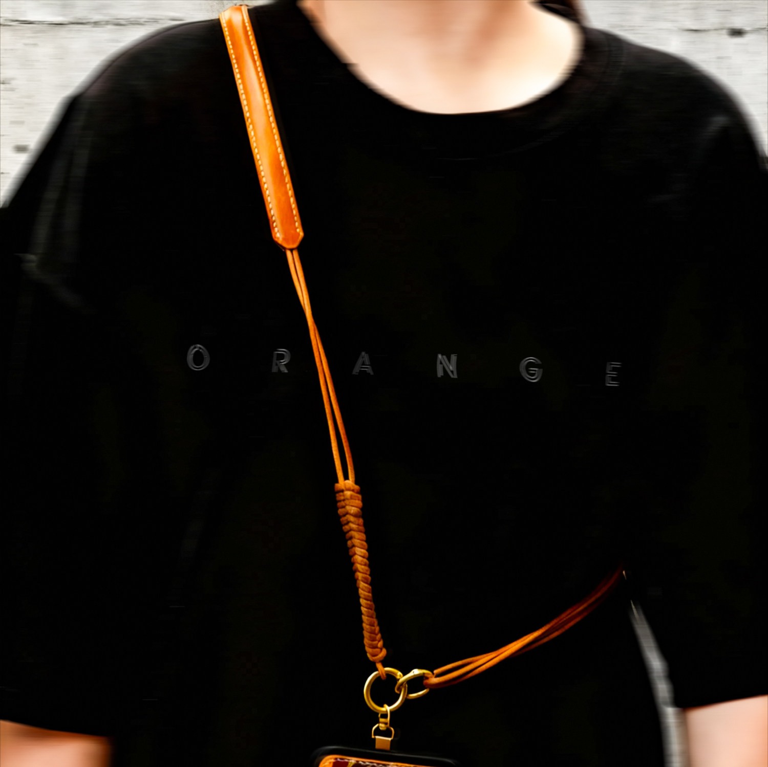 大橙手工手机耳机挂绳斜挎可背挂脖牛皮防丢肩带可调节长度包改造