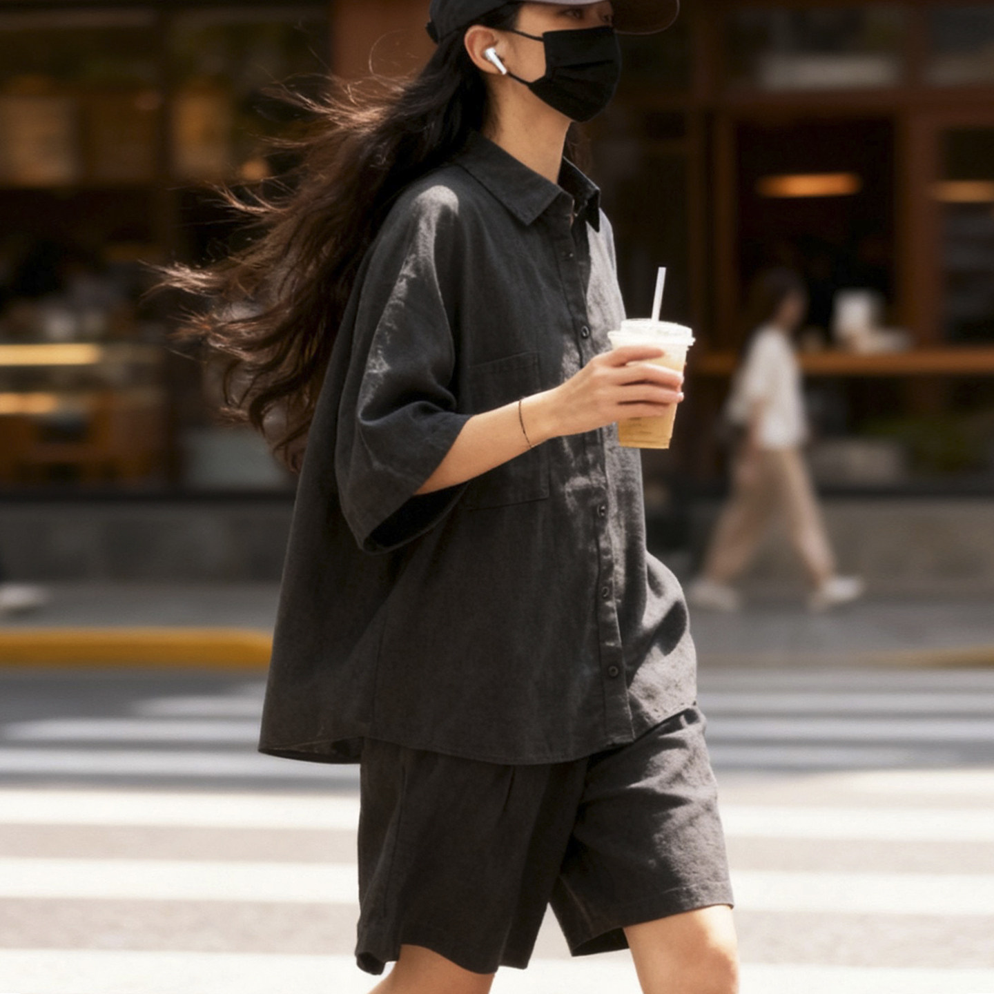 松弛感慵懒风亚麻衬衫外套大码