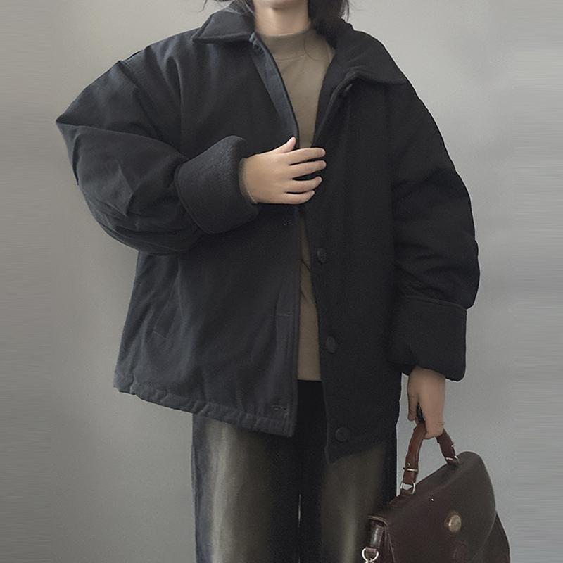 韩系黑色棉袄冬季大码男女同款