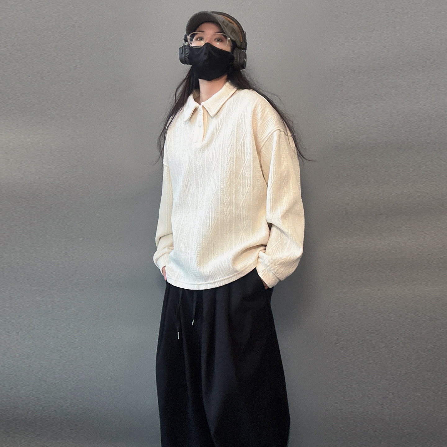 复古中性老钱风POLO领提花卫衣