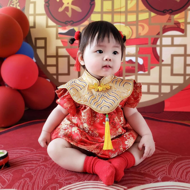 女宝宝周岁礼服中国风一岁抓周服满月百日宴婴儿生日男童包屁唐装