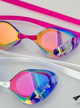 日本代购VIEW正品泳镜122无胶圈刀锋竞速泳镜十倍防雾镀膜 紫水晶