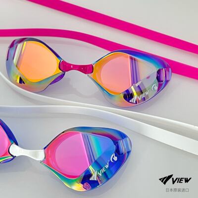 日本代购VIEW正品泳镜122无胶圈刀锋竞速泳镜十倍防雾镀膜 紫水晶