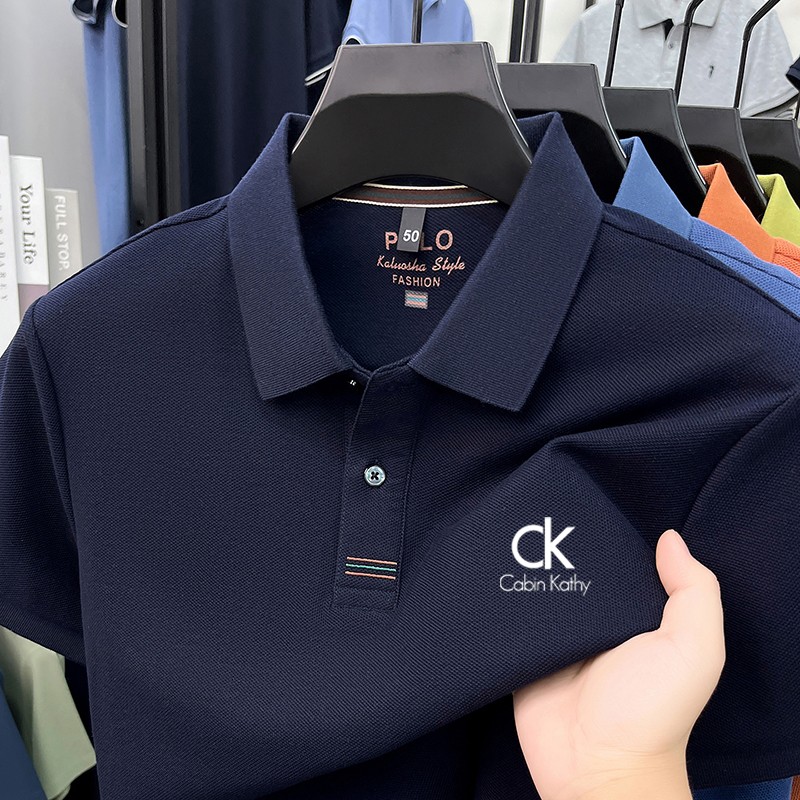 ck正品夏季纯棉商务休闲男士翻领短袖polo衫高档薄款百搭高档上衣