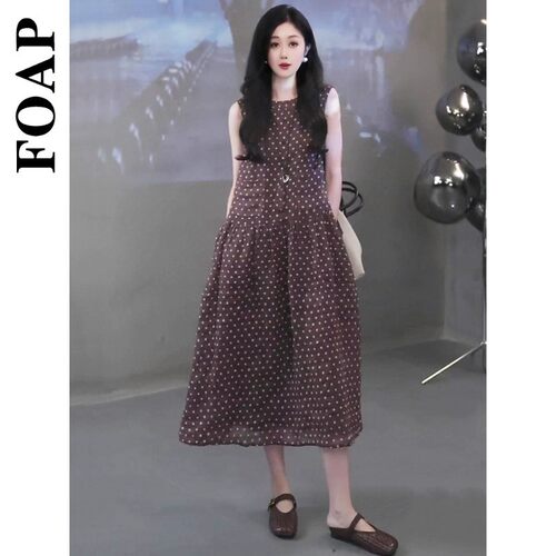 FOAP复古高级感波点无袖连衣裙女2026新款夏季气质显瘦中长款裙子