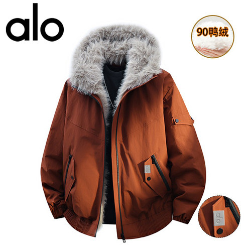 官方奥特莱斯品牌折扣 冬季保暖连帽毛领羽绒服男休闲夹克外套