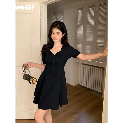 淳启胖 mm 法式红色连衣裙夏季高级感蝴蝶结订婚礼服 A 字裙