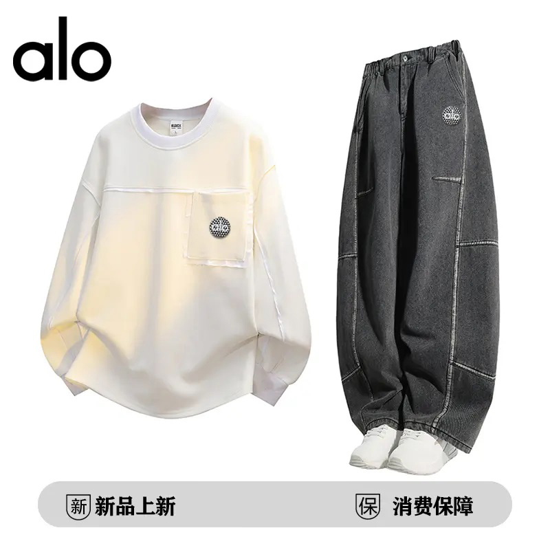 官方奥特莱斯】alo潮牌 春秋大码男士卫衣裤子高街潮牌宽松套装