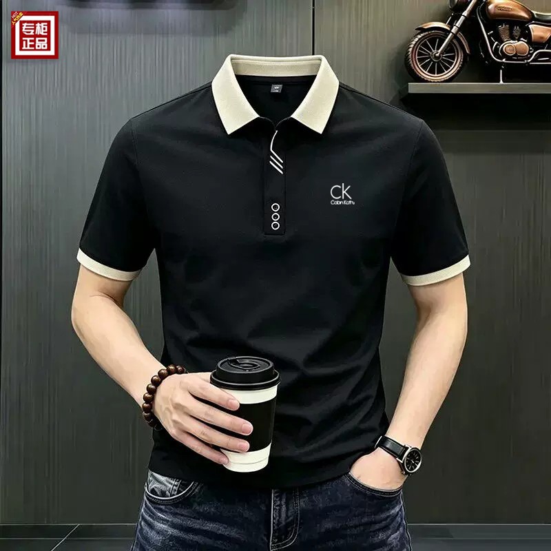 夏季新款CK正品男士短袖T恤翻领商务休闲时尚剪刀领海鸥领polo衫