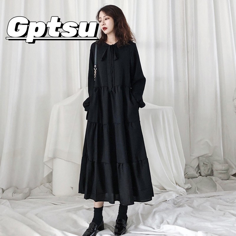 GPTSu女款高级遮肉裙子衣服新款微胖MM夏季气质显瘦黑色连衣裙