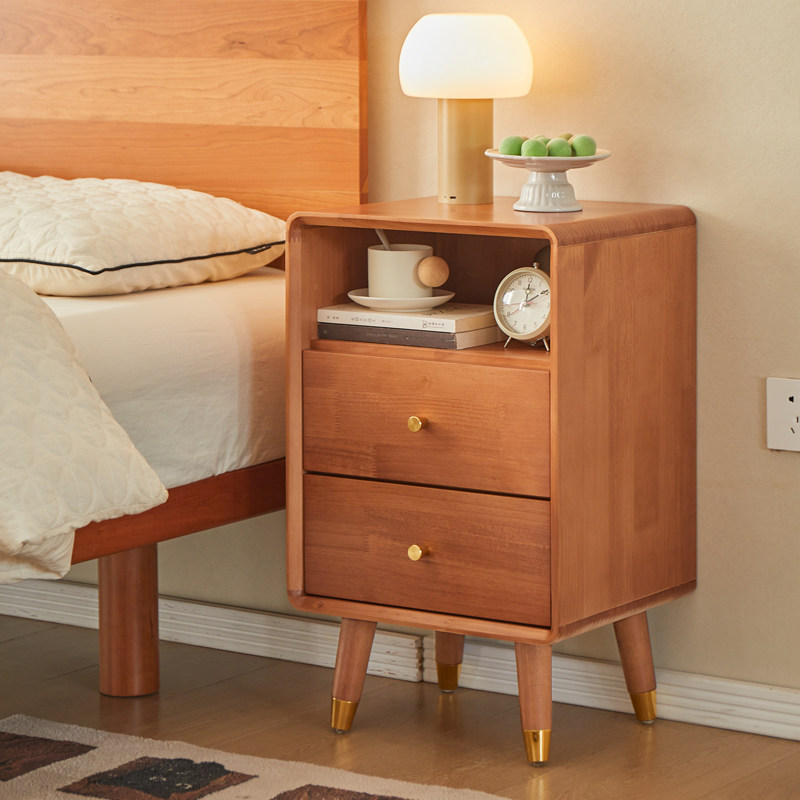 实木樱桃木色床头柜2025新款