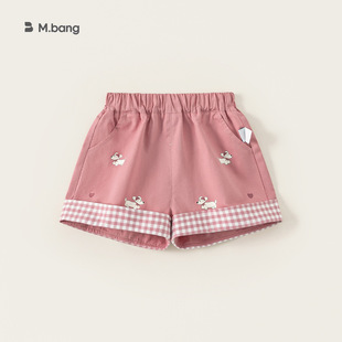热裤 超萌好看裤 甜美小童短裤 纯棉裤 拼接格子小狗可爱时尚 女童夏季