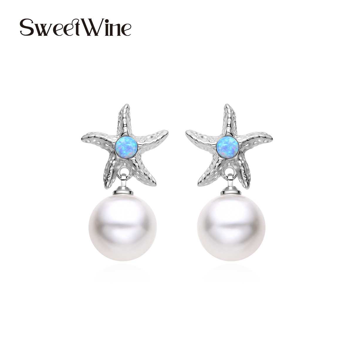 SWEET WINE 甜酒 【夏日海滩】蓝色欧泊石海星大珍珠耳环