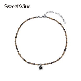 sweet 天然石黑玛瑙串珠复度假风小众设计高级感项链 wine