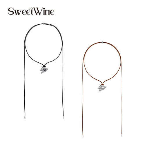 Sweet Wine 飞鸟吊坠皮绳抽拉项链高级感气质轻奢锁骨链小众饰品