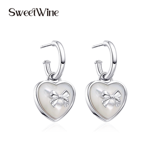 wine蝴蝶结贝母爱心耳环新款 Sweet 女轻奢高级 张雅琪花少同款