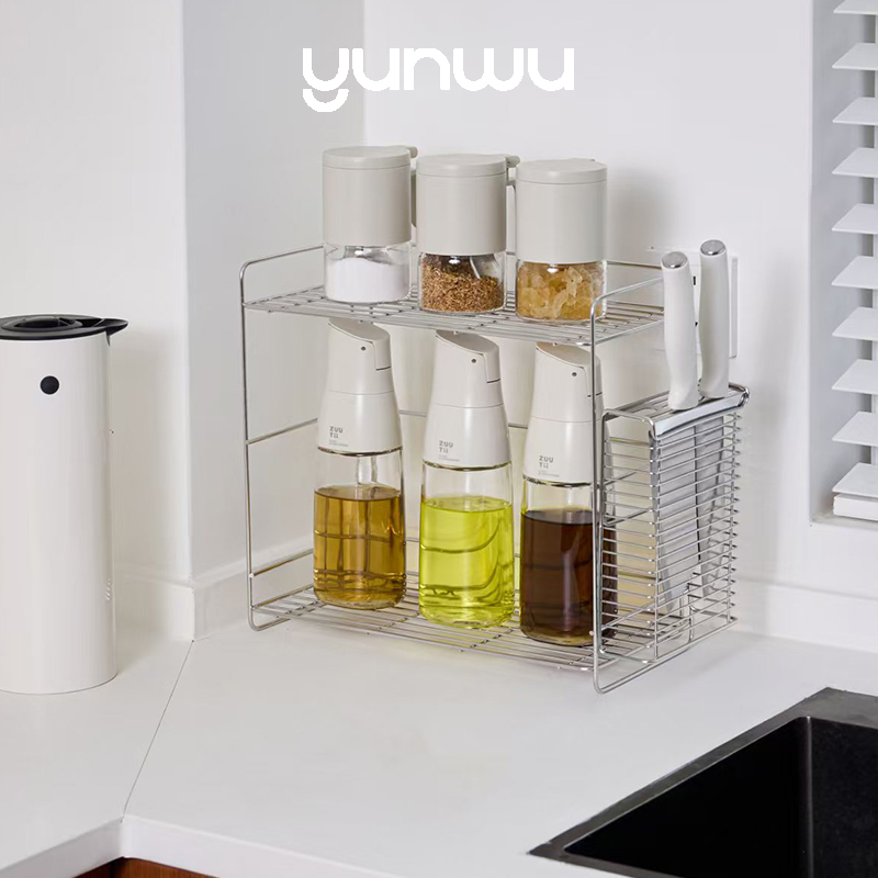 云物生活家用厨房台面调料置物架不锈钢油盐酱醋双层收纳架窄转角