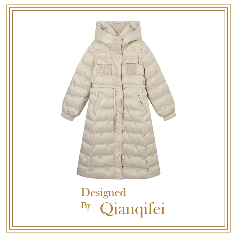 【原5】2023新款设计感气质长款收腰连帽鹅绒服 MW24888