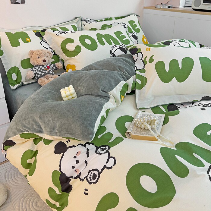 2024全棉加印花牛奶绒四件套法莱绒海门叠石桥家纺单被套床笠款