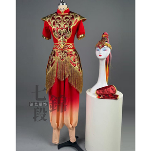 开场舞策马奔腾喜庆红色男女同款舞蹈打鼓国风表演服租赁定制