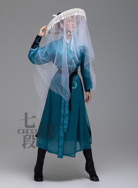 古典舞侠客行国风女侠汉唐蓝色舞剑女侠古风舞蹈服装租赁定制