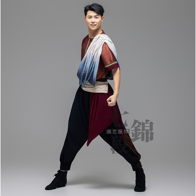 古典民间打鼓秧歌大河之子男款劳作打黑红麦号子舞蹈服装租赁