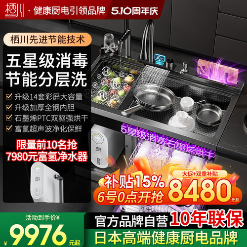 日本栖川集成水槽洗碗机一体14套09Pro分层洗强排5星级消毒石墨烯 - 封面