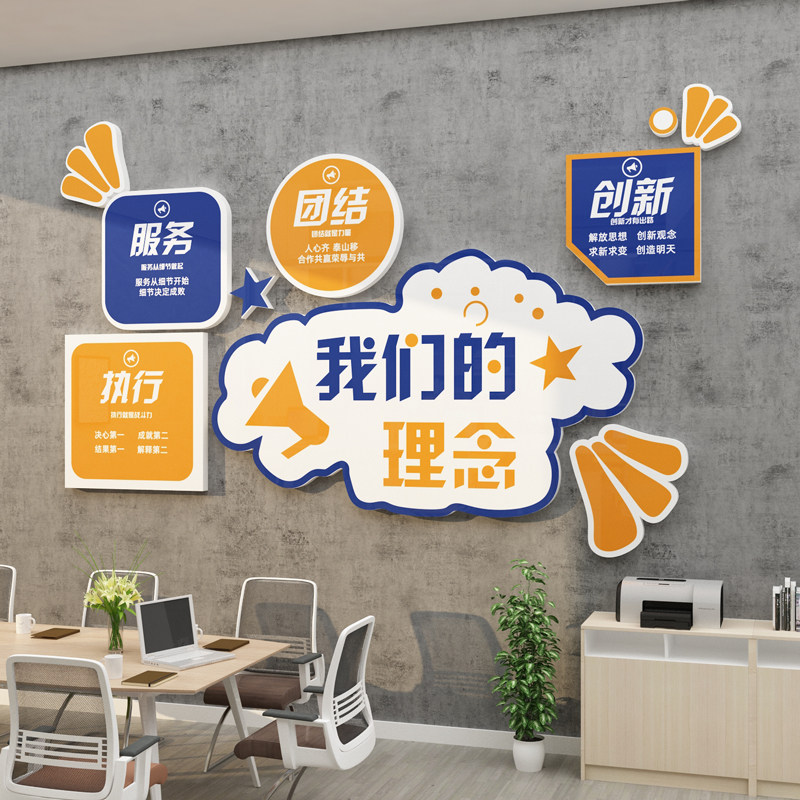 办公室墙面装饰企业文化励志标语会议公司团队形象背景布置贴纸画