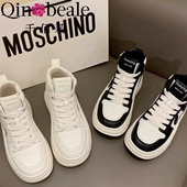 千佰莉厚底高帮鞋 板鞋 女2025秋冬单靴加绒棉鞋 超轻熊猫运动小白鞋