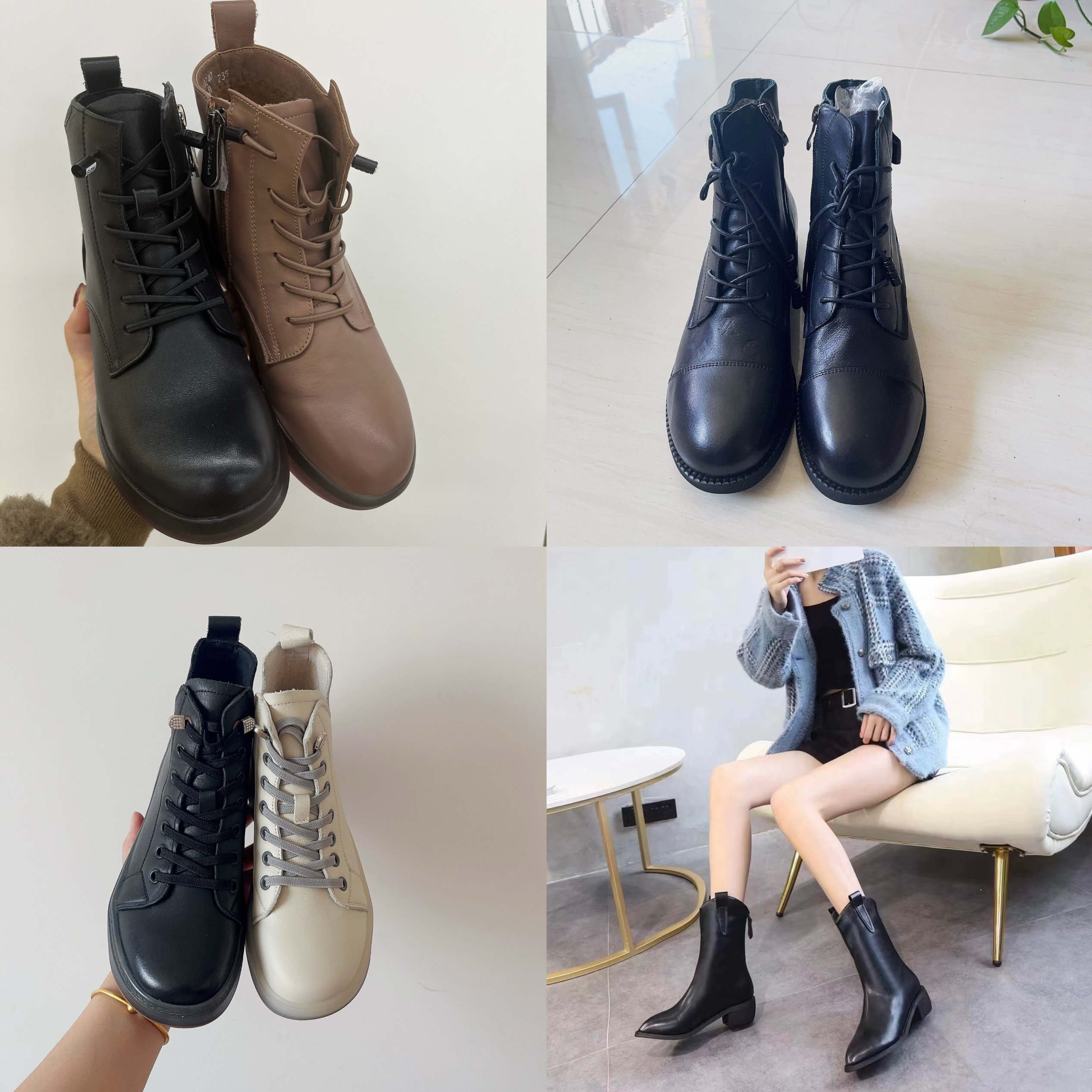 千佰莉正品2023新款真皮牛羊皮断码处理清库存加绒单靴马丁靴女鞋